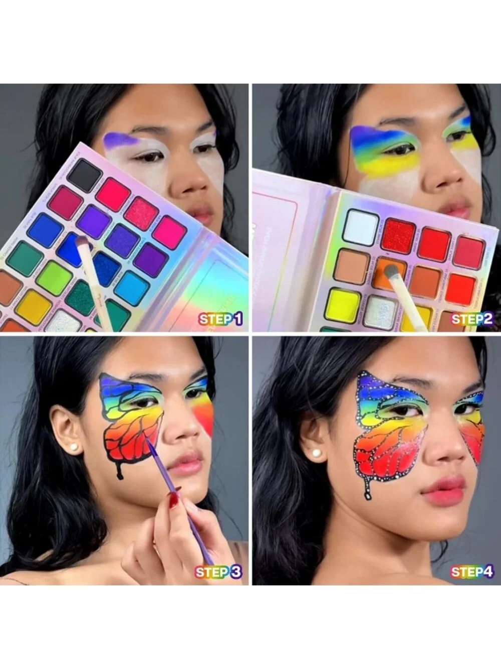 Colorful 28-Color Neon Rainbow Eyeshadow Palette - Bright Metallic & Matte